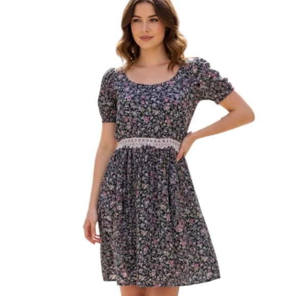 BG BCBGeneration Dress Mini Navy Floral Print Lace Coquette Y2K Women's size 6 - Picture 1 of 15